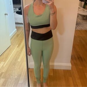WeWoreWhat High-Rise Leggings and Matching Bra Top in Mint Green and Black